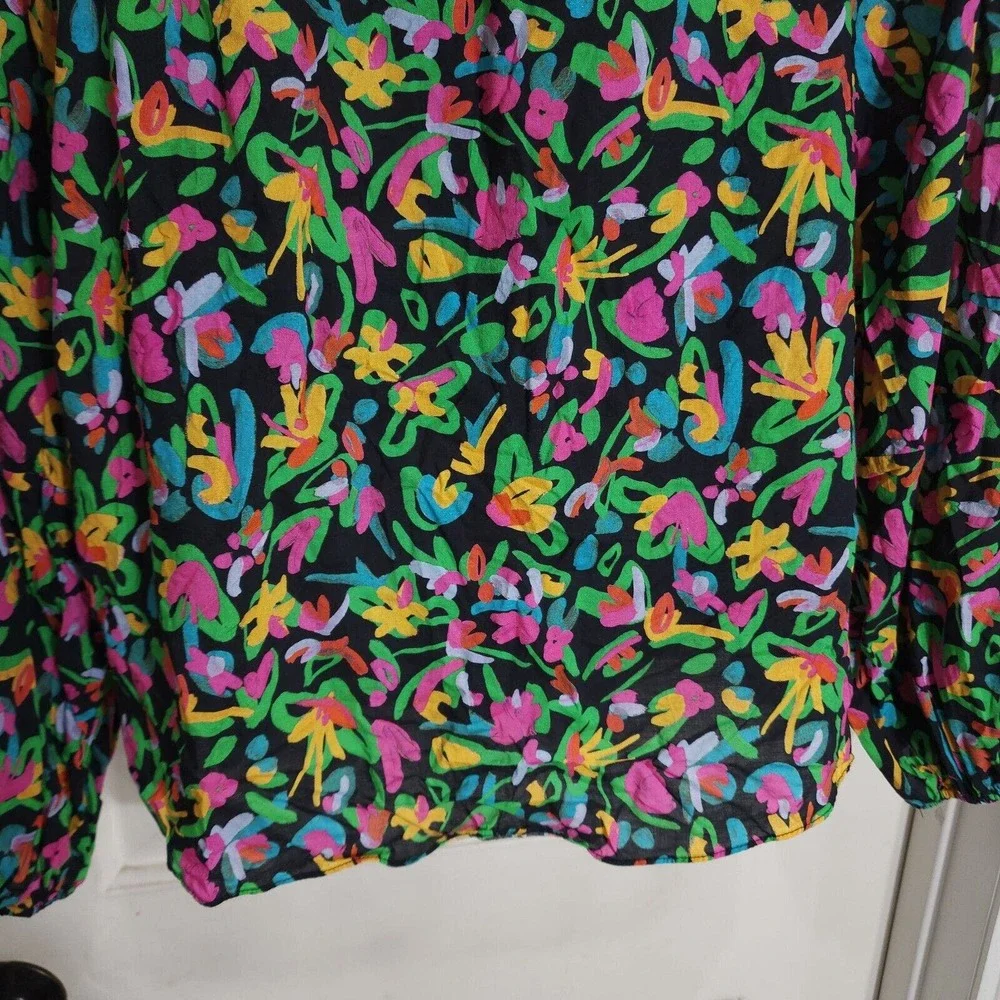 Tanya Taylor Womens Top Isla Painterly Puff Lantern Sleeve Multicolor Blouse M - Picture 12 of 12